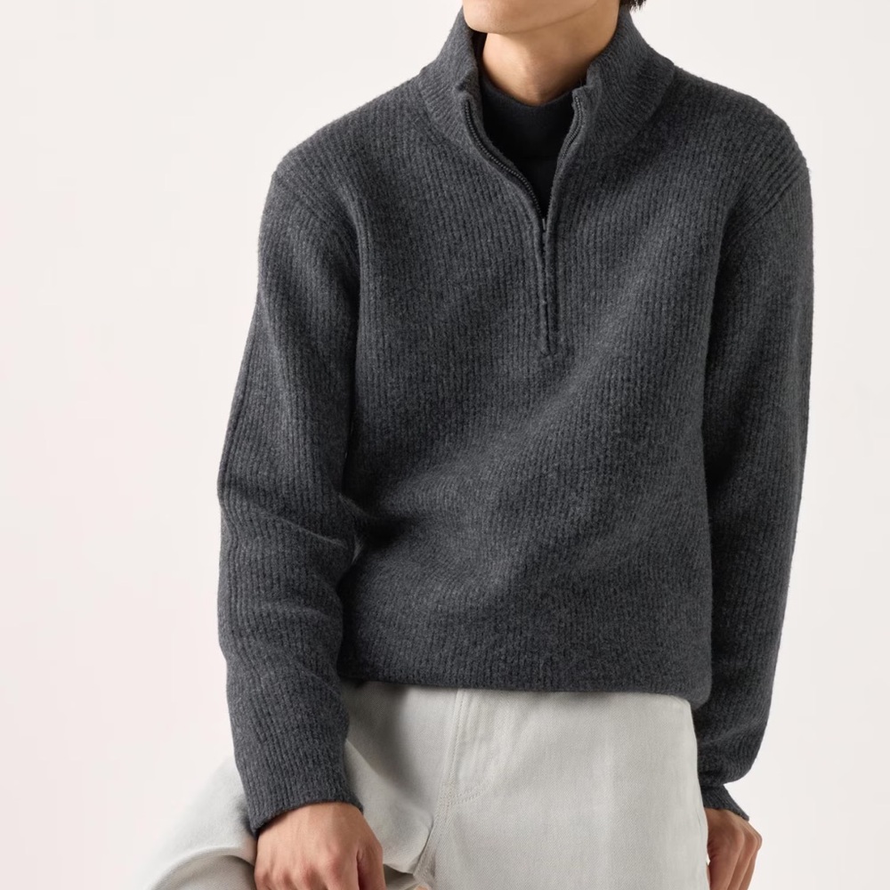 Uniqlo Dark Gray SOUFFLÉ YARN HALF-ZIP SWEATER